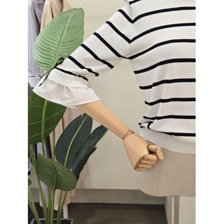 리본 포인트 스트라이프 니트