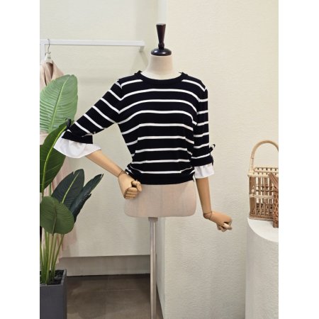 리본 포인트 스트라이프 니트