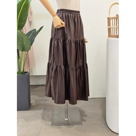 레더 캉캉 플레어 롱스커트