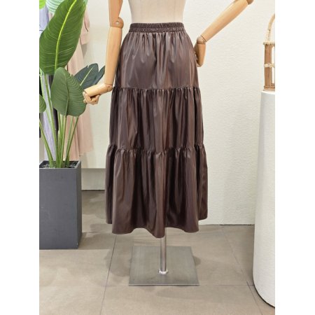 레더 캉캉 플레어 롱스커트