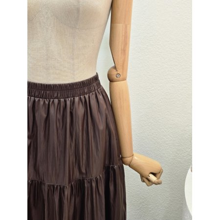 레더 캉캉 플레어 롱스커트