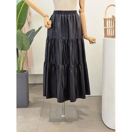 레더 캉캉 플레어 롱스커트