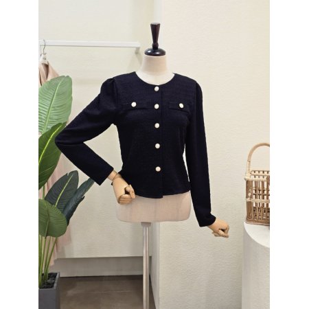 골드 버튼 라운드 블라우스