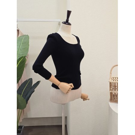 골지 슬림 U넥 니트