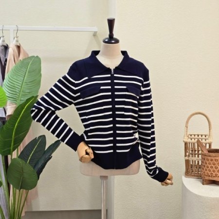 스트라이프 카라넥 집업 가디건