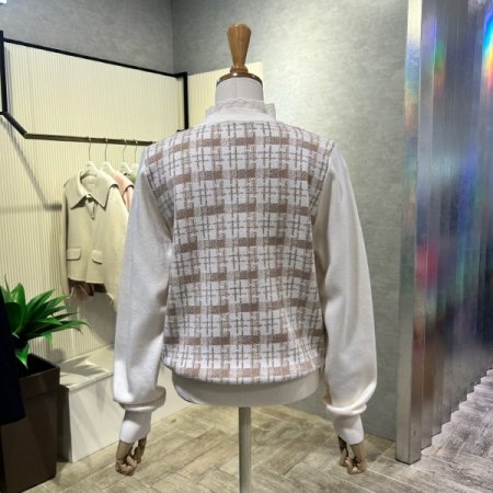 프릴넥 체크 배색 레이어드 니트