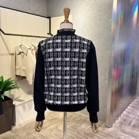 체크 배색 프릴넥 레이어드 니트