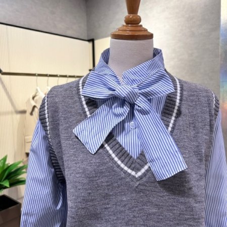 베스트 레이어드 리본 셔츠