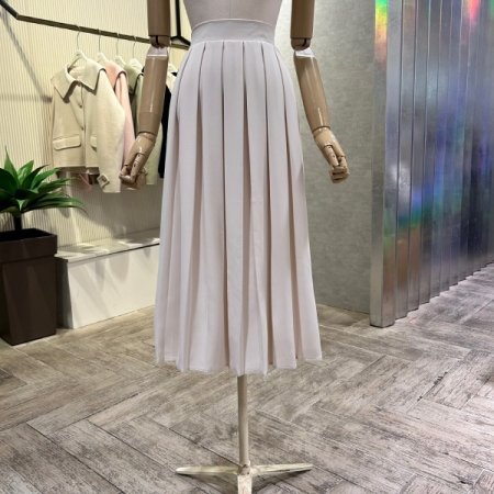 백 밴딩 플리츠 롱 스커트