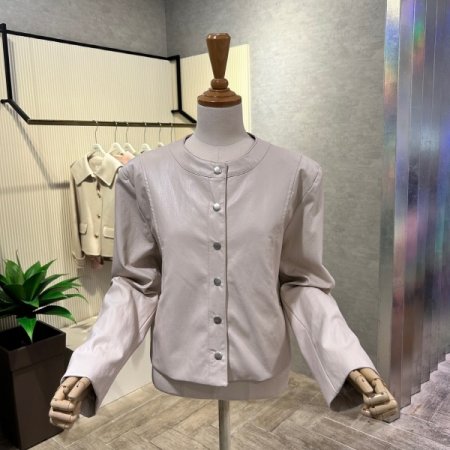 크롭 페이크 레더 자켓