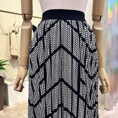 밴딩 도트 플리츠 롱 스커트