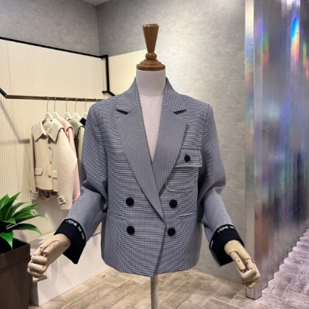 블루종 체크 롤업 소매 자켓