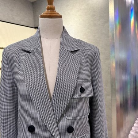 블루종 체크 롤업 소매 자켓