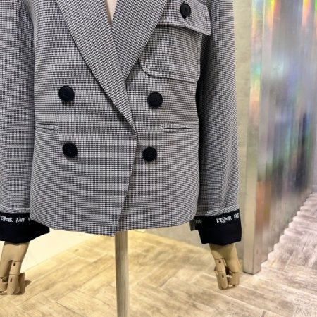 블루종 체크 롤업 소매 자켓