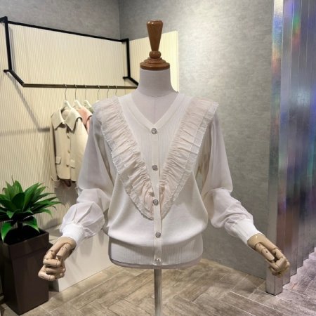 쉬폰 프릴 V넥 니트