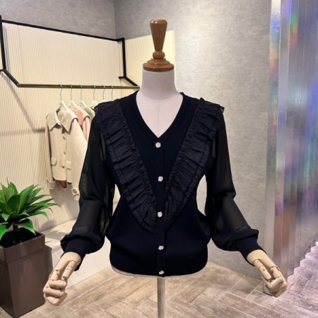 쉬폰 프릴 V넥 니트