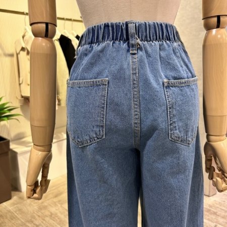 백 밴딩 원턱 데님 팬츠