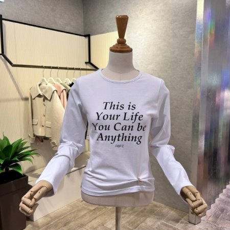 레터링 라운드 스판 티셔츠