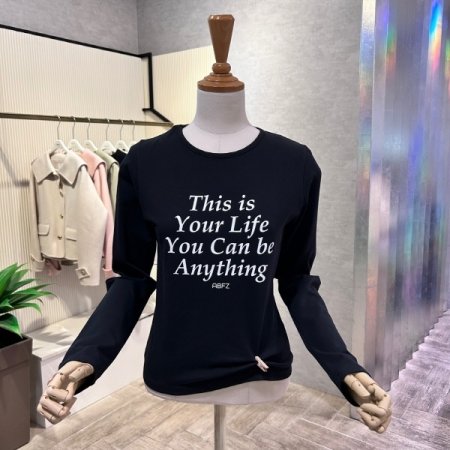 레터링 라운드 스판 티셔츠