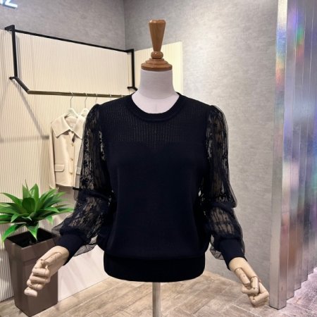 레이스 시스루 소매 니트