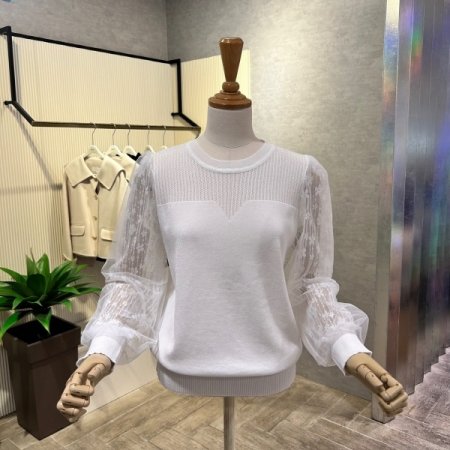레이스 시스루 소매 니트