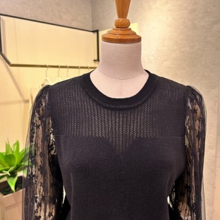 레이스 시스루 소매 니트