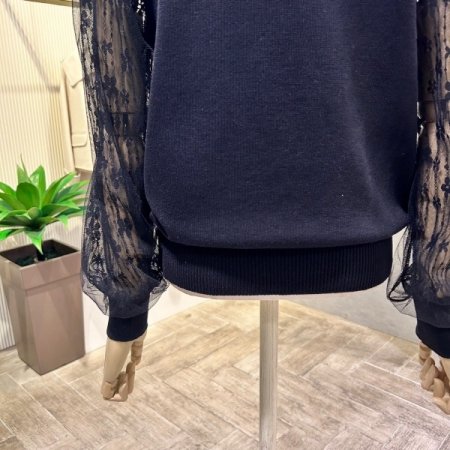 레이스 시스루 소매 니트