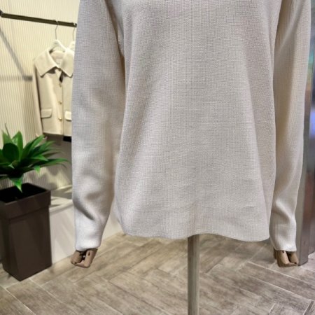 배색 라인 후드 니트