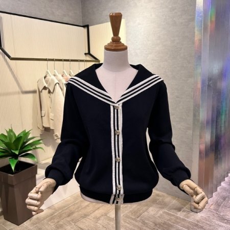 라인 배색 세일러 카라 가디건