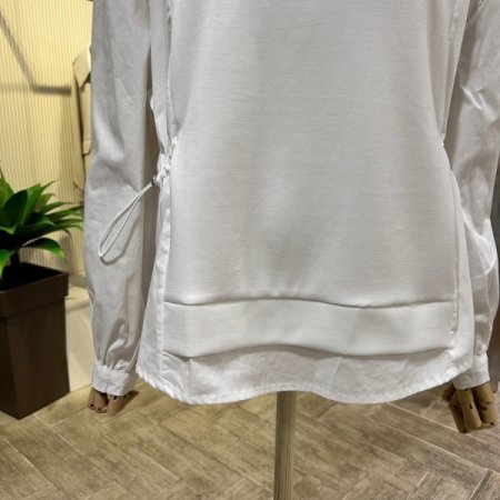 사이드 스트링 배색 언발 티셔츠