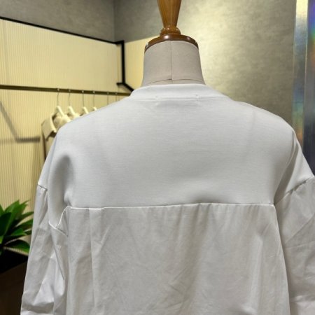 사이드 스트링 배색 언발 티셔츠