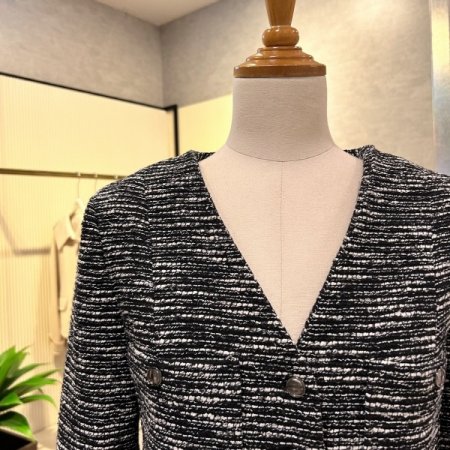 크롭 브이넥 트위드 재킷