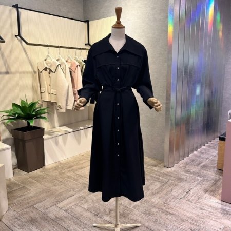 백 플리츠 빅 카라 롱 원피스