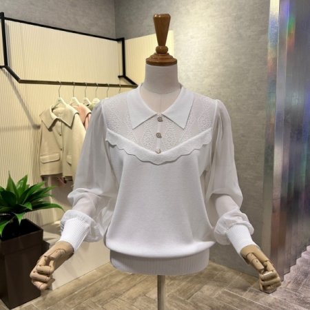 카라 시스루 소매 니트