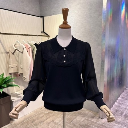 카라 시스루 소매 니트