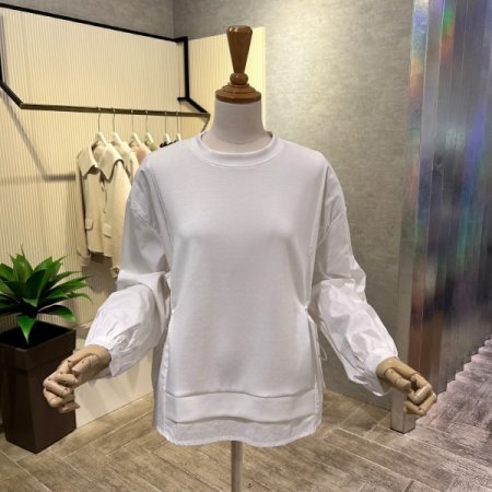 배색 사이드 스트링 언발 티셔츠