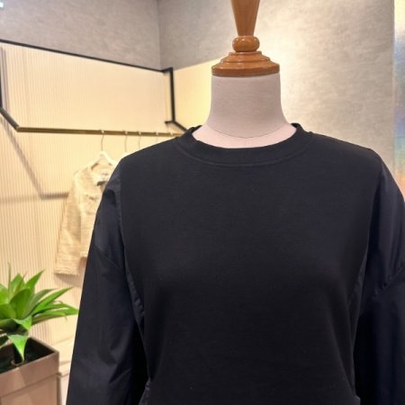 배색 사이드 스트링 언발 티셔츠