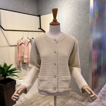 진주 단추 라운드 가디건