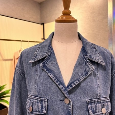 크롭 포켓 카라 데님 자켓