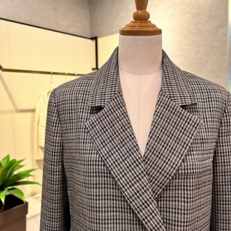 체크 더블 단추 크롭 자켓