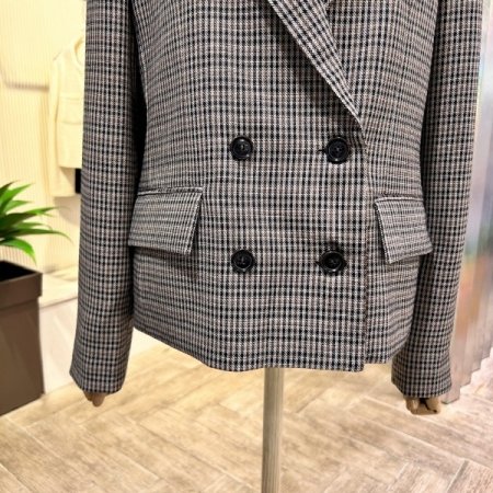 체크 더블 단추 크롭 자켓