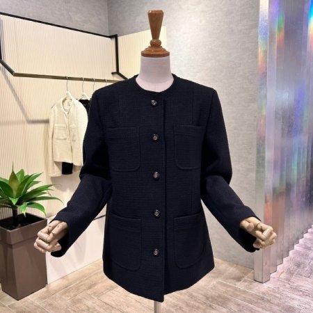 포켓 트위드 라운드 자켓