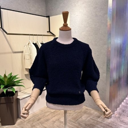 퍼프 칠부 소매 니트