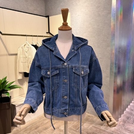 크롭 후드 데님 자켓