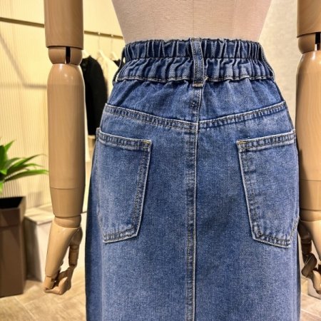 백 밴딩 수술단 데님 롱 스커트