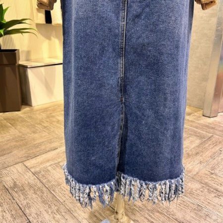 백 밴딩 수술단 데님 롱 스커트