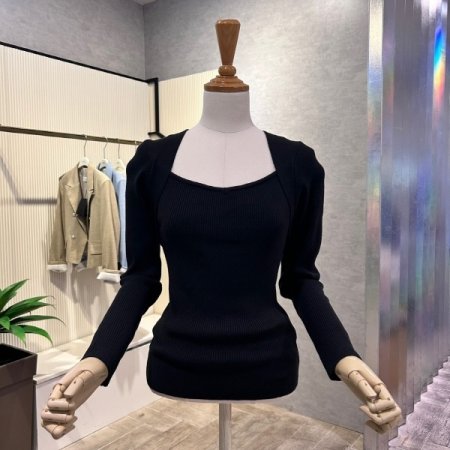 스퀘어넥 골지 니트