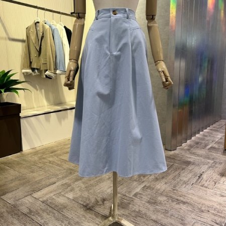 백 밴딩 원턱 면 롱 스커트