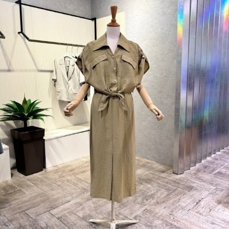 밴딩 레이어드 카라 롱 원피스