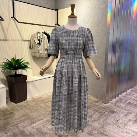 밴딩 체크 롱 원피스